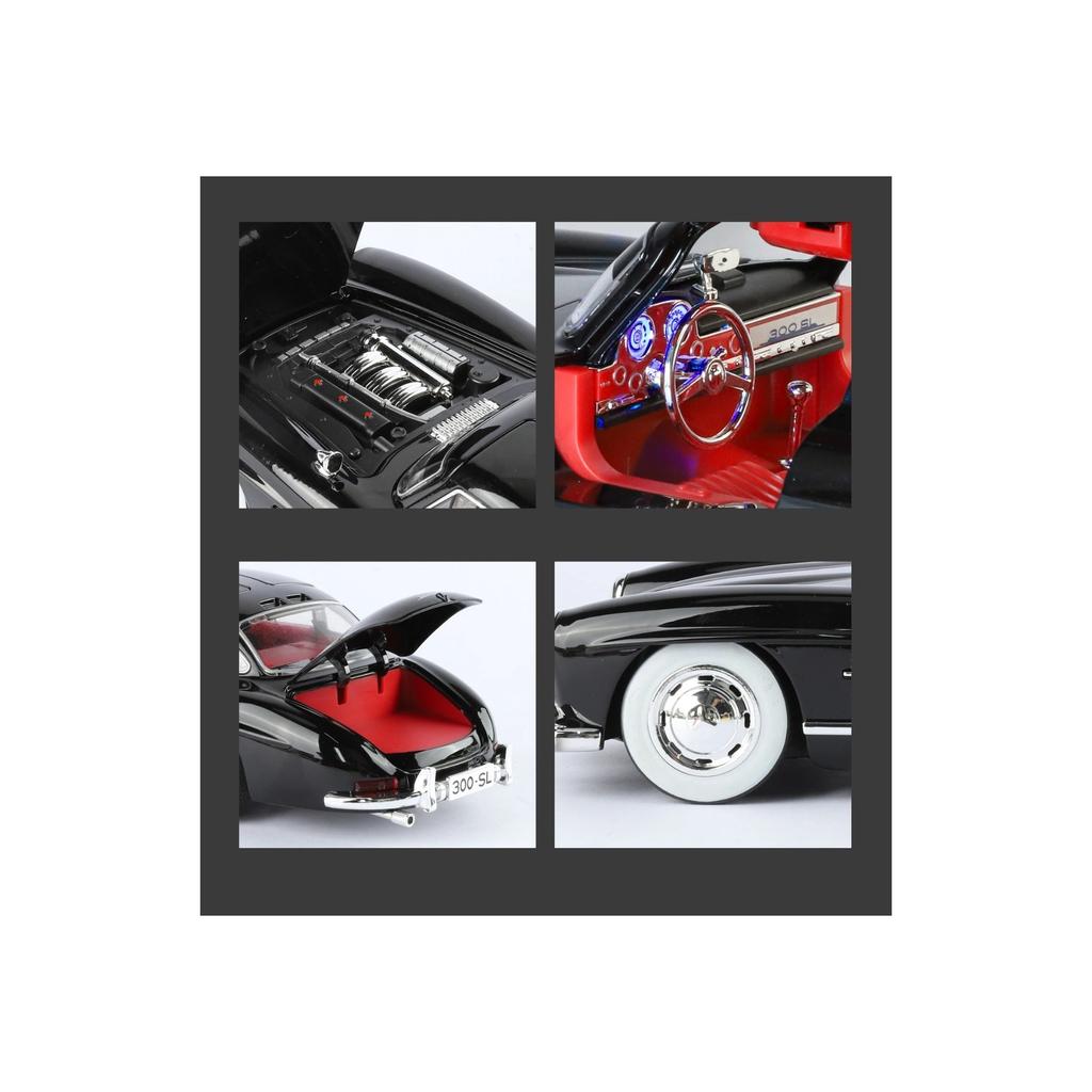 1/18 Benz 300SL Vintage Alloy Luxy Sports Car Model Diecast Metal Classic Retro Vehicles Car Model Sound and Light Childrens Toy Gift