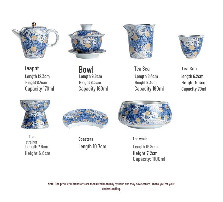 Silver-Plated Ceramic Kung Fu Tea Set: Complete Home Gift Box with Tea Cups and Pot