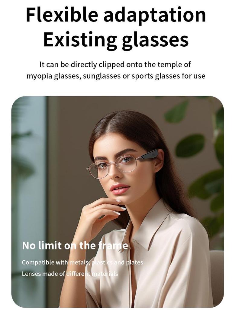 Bluetooth Clip-On Glasses Headset with Long Battery Life & Touch Controls for Versatile Use