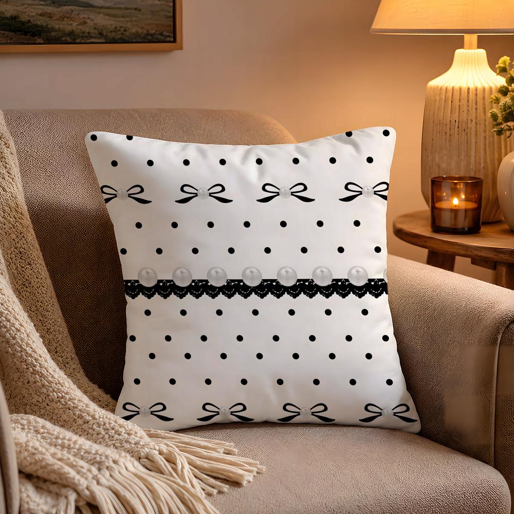 Ins Style Simple Pearl Black And White Cushion Cover Soft Plush Cushion Cover Double Print And Invisible Zipper For Sofa Home Ca