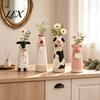Hand Carved Animal Ornaments Resin Cute Vase, Farmhouse Decorative Flower Holder for Home Healing Pastoral Style Gift Office Decor, Pig/Cow/Sheep