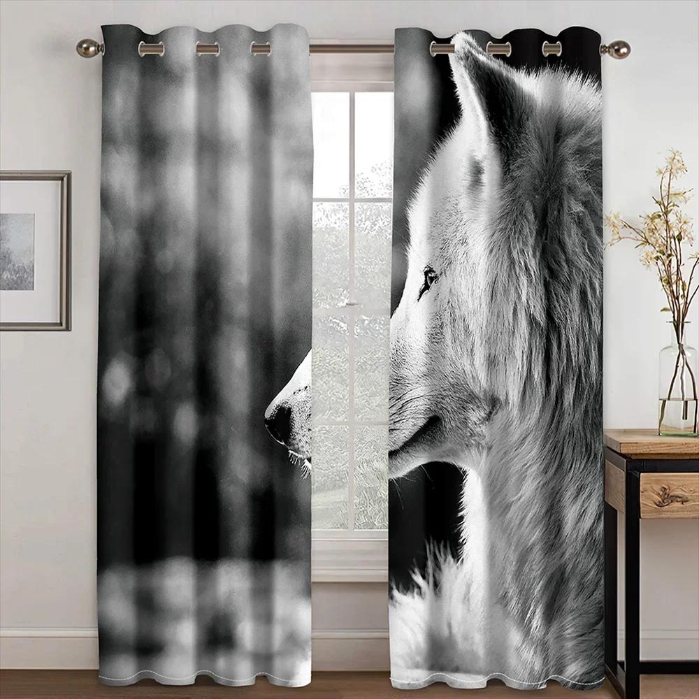 Night Wolf under the Moon Design Animal Light Filtering Drapes Window Curtains for Living Room Bedroom 2 Pieces Decor cortinas