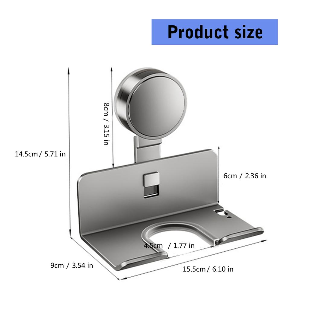 Carbon Steel & ABS Wall Mounted Blow Dryer Rack with Suction Cup for Hassle Frees Installation & Strong Load Bearing