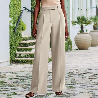 Yazlık Kadın Pantolon Yüksek Bel Slim Düz Paça Cepli Takım Pantolonu Düz Renk Bol Kesim Düğmeli Fermuarlı Kapatma Ofis Pantolonu