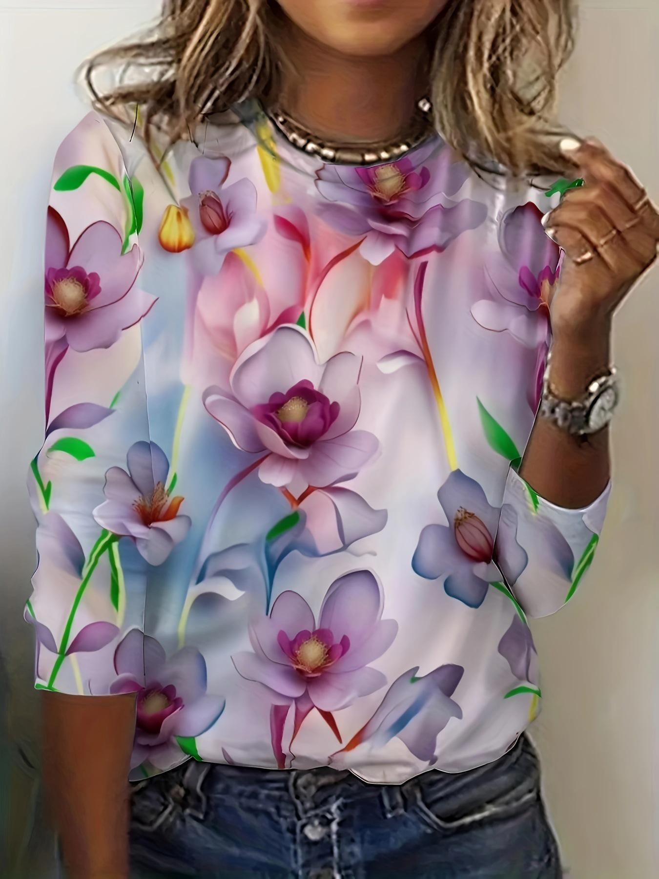 

2025 Women s Plus Size Floral Print Top XL лаванда фіолетовий колір