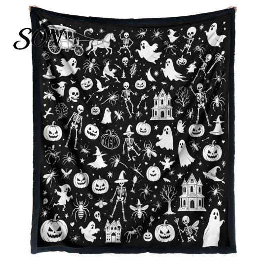 Interactive Coloring Gift for Women Halloween DIY Blanket, Throw Blanket with Ghost Patterns, Color Your Soft Decorative Sofa Own Washable Cozy Adults