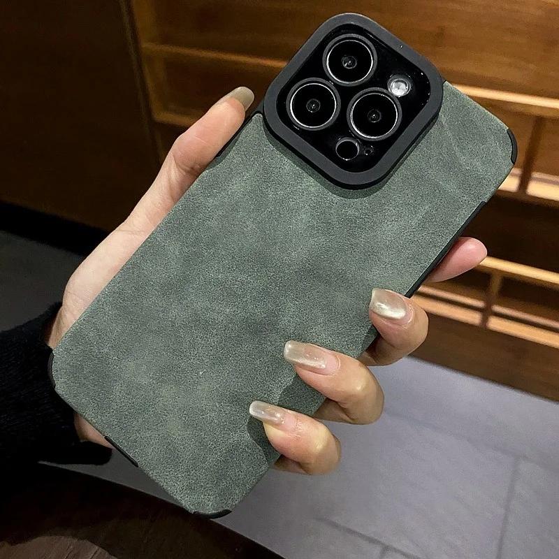 Luxury Matte Soft Leather Phone Case For iPhone 16 15 14 Plus 13 12 11 Pro Max  17Air Lens Protection Shockproof Silicone Cover