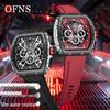 OFNS Men's Barrel-Shaped Six-Hand Chronograph Wristwatch with Calendar and Sport Quartz Movement