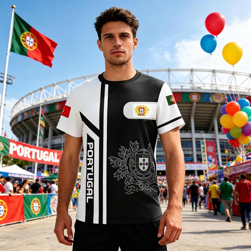 Men's Portugal Football Fan Short Sleeve T-Shirt Crew Neck Soccer Jersey World Cup Supporter Apparel Lightweight Breathable