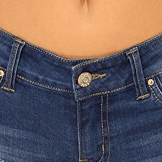 Women Jeans Ripped Mid Waist Solid Color Soft Short Jeans for Daily Wear