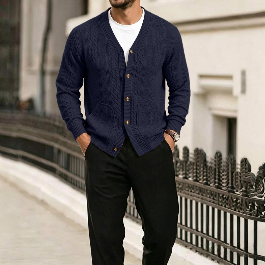 Men's Retro Color Cardigan Sweatshirt Loose Fit Casual