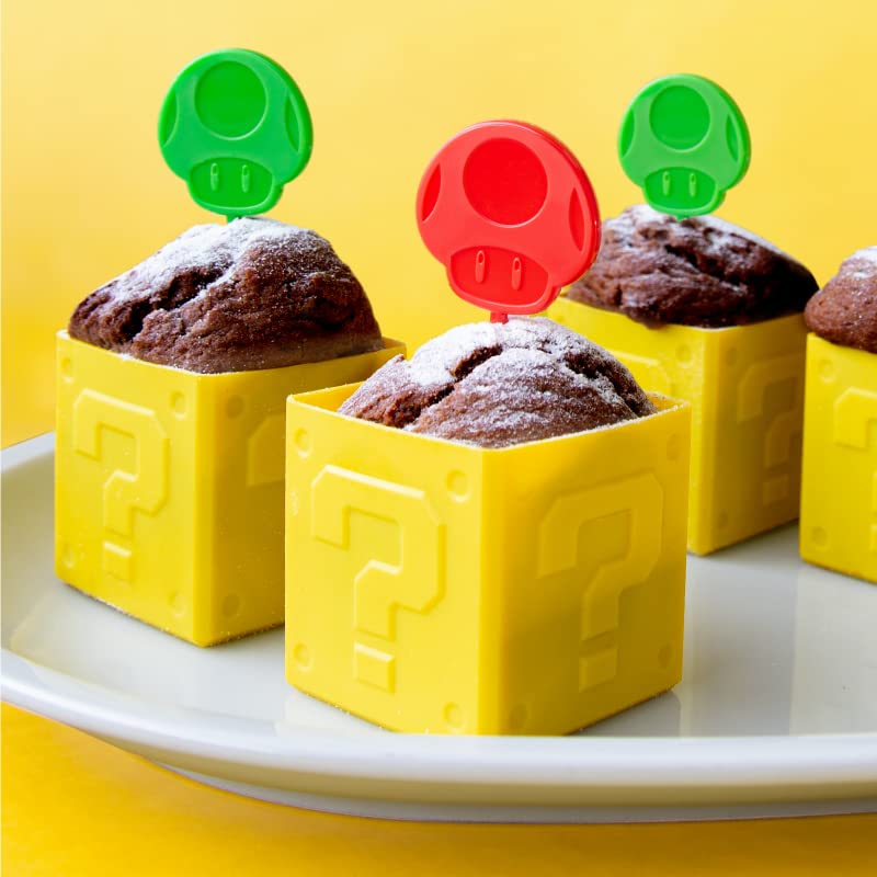 Super Mario Home & Party Muffin Cup (Question Block) & Pick (Super Mushroom/1UP Mushroom)