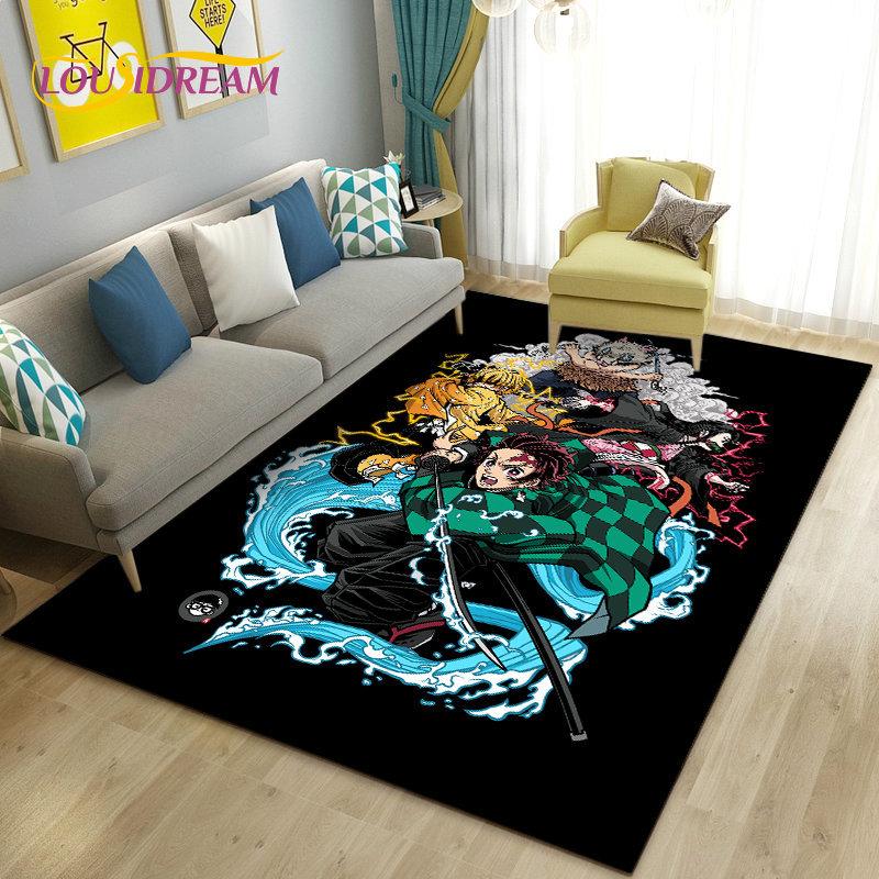 3D Demon Slayer Cartoon Area Rug Large,Carpet Rug for Living Room Bedroom Sofa Doormat Decoration,Kids Play Non-slip Floor Mat