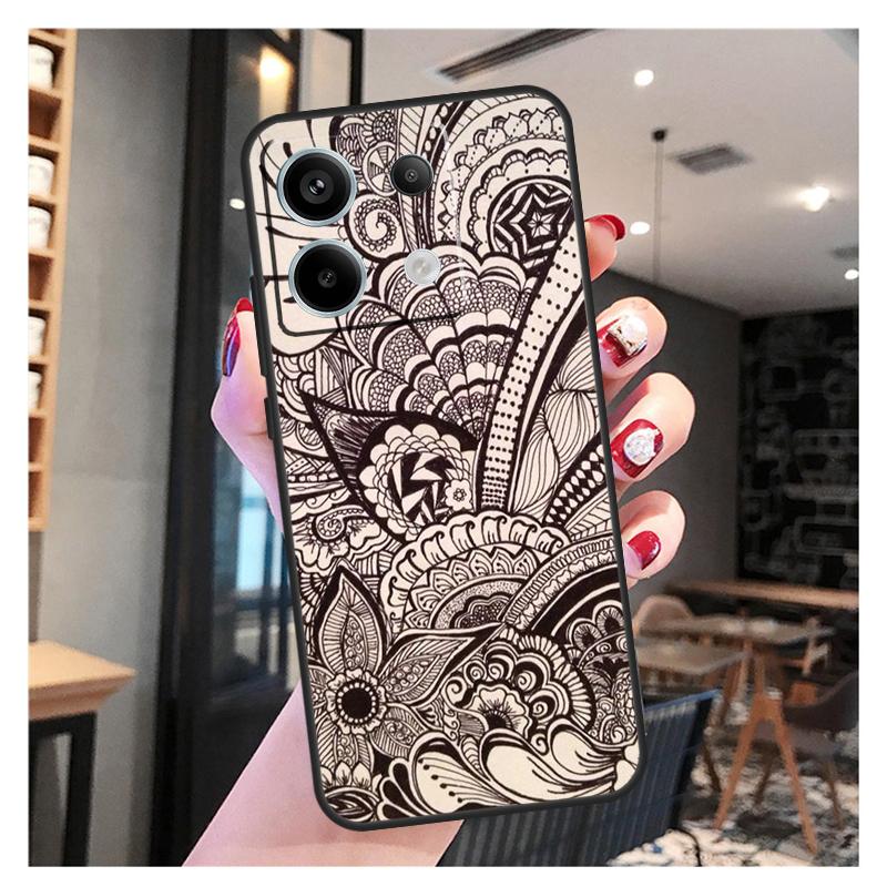 Indian Floral Henna Mandala Case For Xiaomi Redmi 12 13 C 9C 10C Redmi Note 13 Pro 9 10 11 12 9S 10S 11S 12S Back Cover