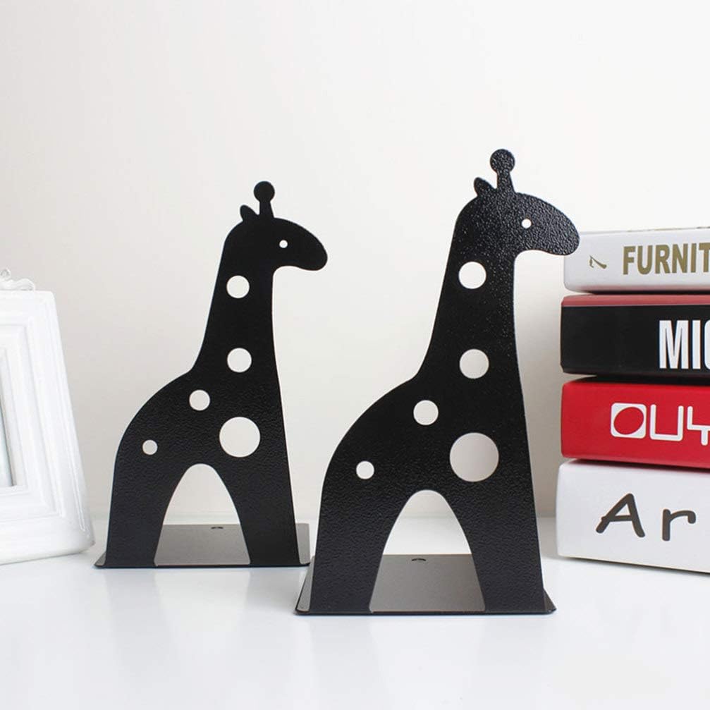 ARTIBETTER 2pcs Giraffe Shaped Nonskid Metal Cute Cartoon Design for Books Magazines Organizer for Home Office Classroom and Library Black