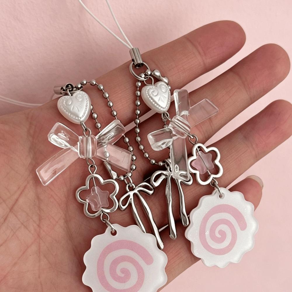 Pink Color Y2K Phone Straps Acrylic Harajuku Bag Pendant Japanese Fashion Fish Cake Keyring  Women