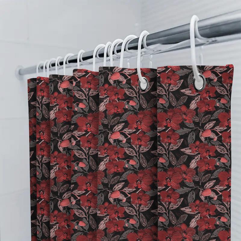 Red Floral Print Shower Curtain Waterproof Bathroom Decor Home Decor Window Drapes Decoration Dark Red Black Pink White Large Si