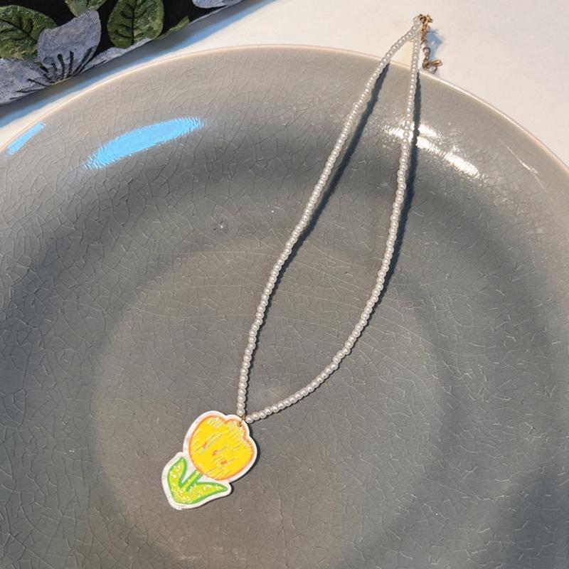 Sweet Cute Flower Pendant Necklace Temperament Choker Fashion Jewelry Clavicle Chain Imitation Pearl Charm Necklace