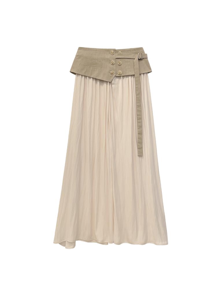 Meuameu Origami Crop Layered Chiffon Long Skirt