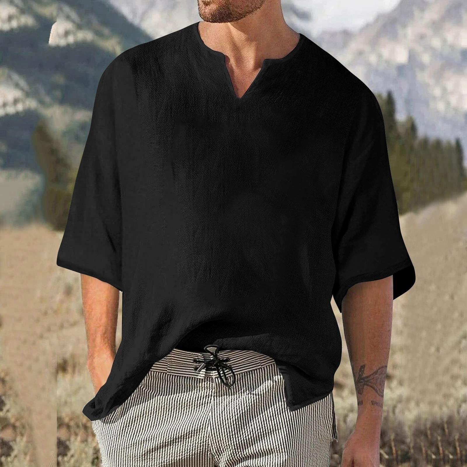 Мужской однотонный плиссированный топ с рукавом четверть — фото 12