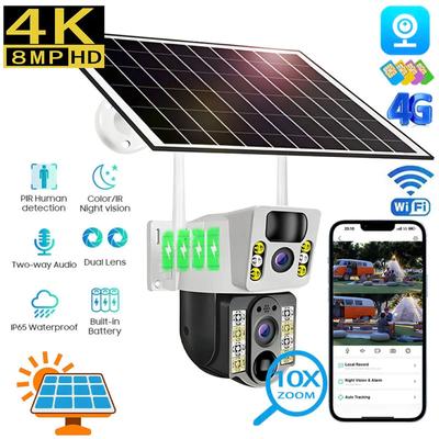2024 New Solar Camera 4G SIM Card/Wifi Surveillance Outdoor 4K 8MP HD 360 Wireless Low Power Battery Cctv Security Protection Ip Cameras