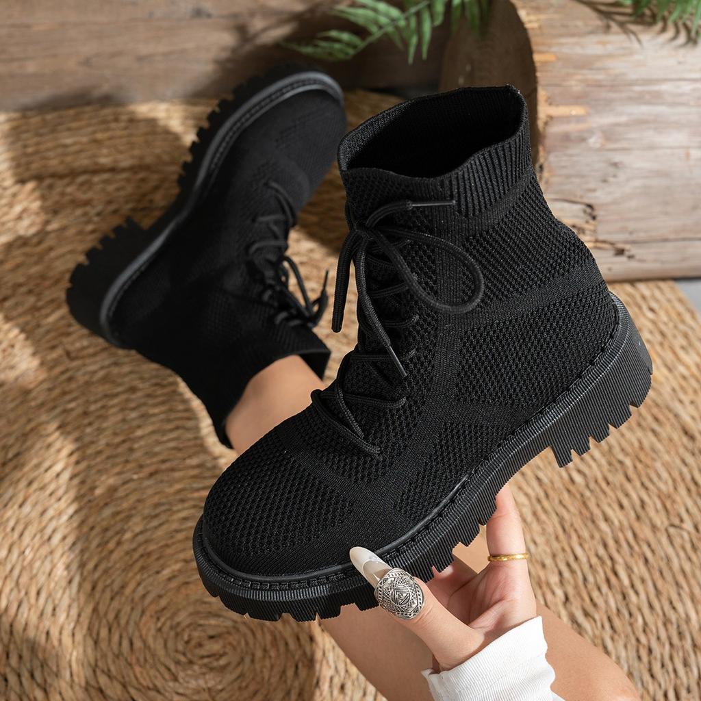 Fashionable New Round Toe Mesh Breathable Lace Up Riding Boots Comfortable Sexy Elegant And Casual Women'S Boots For Winter