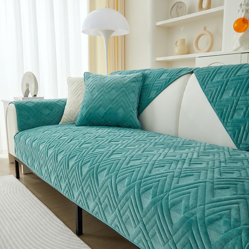 New Autumn Winter Plush Sofa Cushion Thickened Geometry Solid Color Sofa Cushion Cover Warm Velvet Non-Slip Armrest Back Cushion