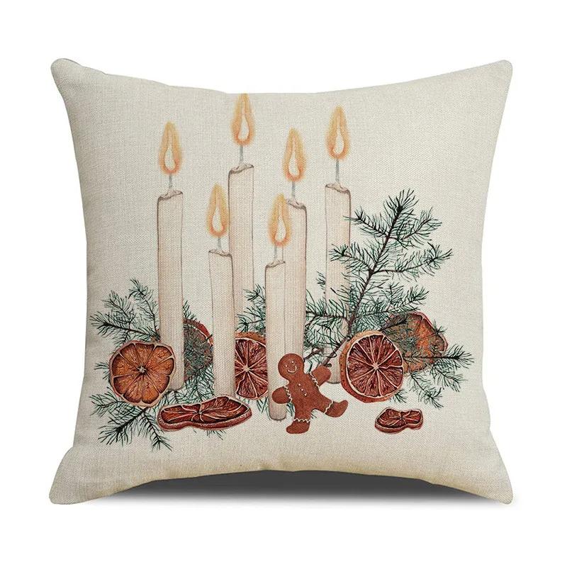 

Christmas Pillow Cover Pinecone Candlestick Linen Print Pillowcase for Sofa Living Room Bedroom Cushion Cover Home Decor 16x16Inch