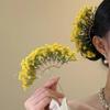 Handmade Floral Fan Hairpin Delicate Colorful Flower Design Anti-Slip Traditional Hair Accessory for Hanfu Travel Photo Shoots