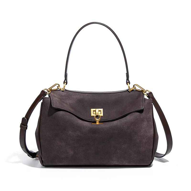 Kelly Bag, High-end Frosted Suede Flap Handbag, Large Capacity Commuting Versatile Single Shoulder Crossbody Bag