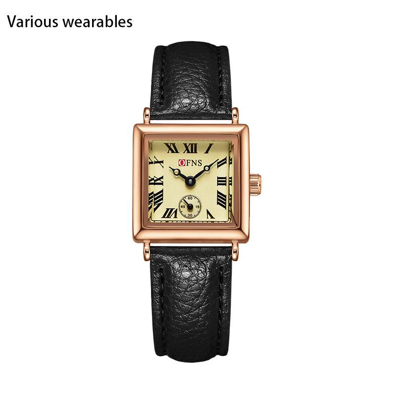 Quarzuhr Zweieinhalbzeigeranzeige Einfache Nischenuhr Quadratische römische Skala Quarz Damenuhr