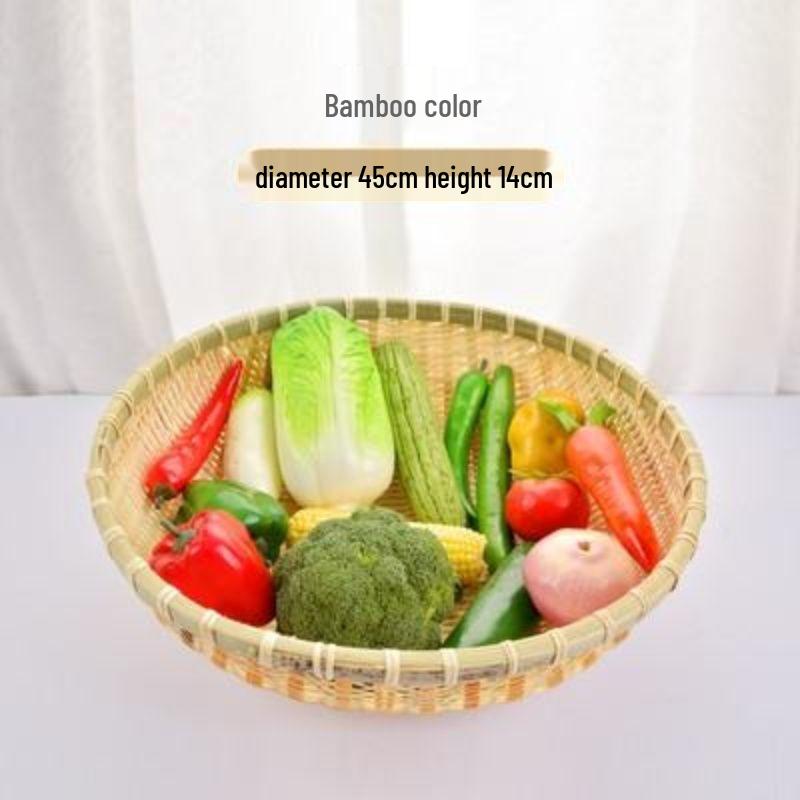 Handwoven Bamboo Winnowing and Storage Basket – Round Basket for Steamed Buns, Fruits, Vegetables, and Draining.