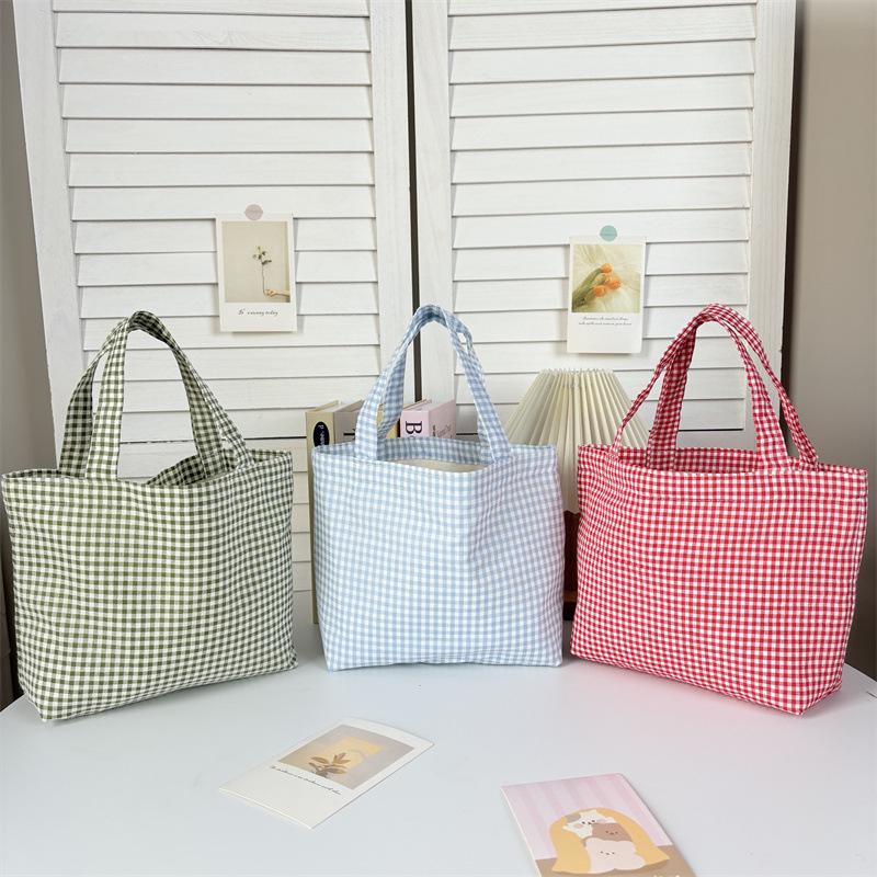 Portable Plaid Bento Lunch Tote Bag