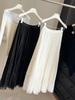 A-line Pleated Mesh Midi Skirt for Women - 2026 Spring/Summer High-waisted, Loose Fit, Large Hem Design.