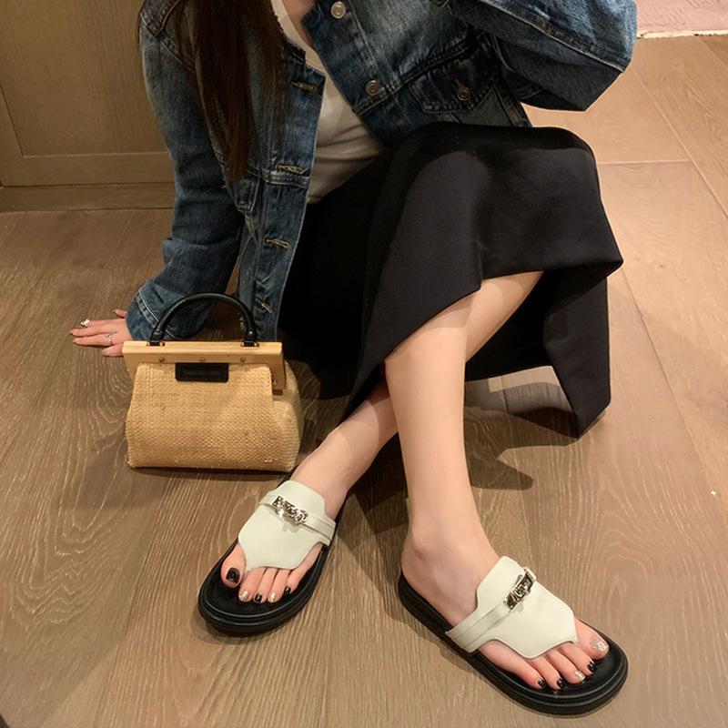 

2025 лето новые шлепанцы женские замок толстая подошва носок повседневные шлепанцы женская летняя обувь 35