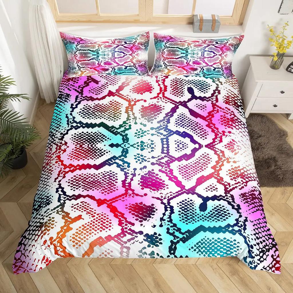 Snake Skin Duvet Cover Set Snake Scale Bedding Set FullWild Reptile Comforter Cover Tropical African Safari Animals Quilt Cover