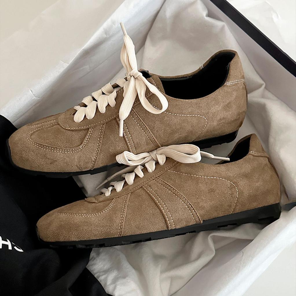 Sheepskin Version~ Korean Version of Lightweight Soft-soled Lace-up German Training Shoes Versatile Sports and Leisure Board Shoes Retro Round Head F