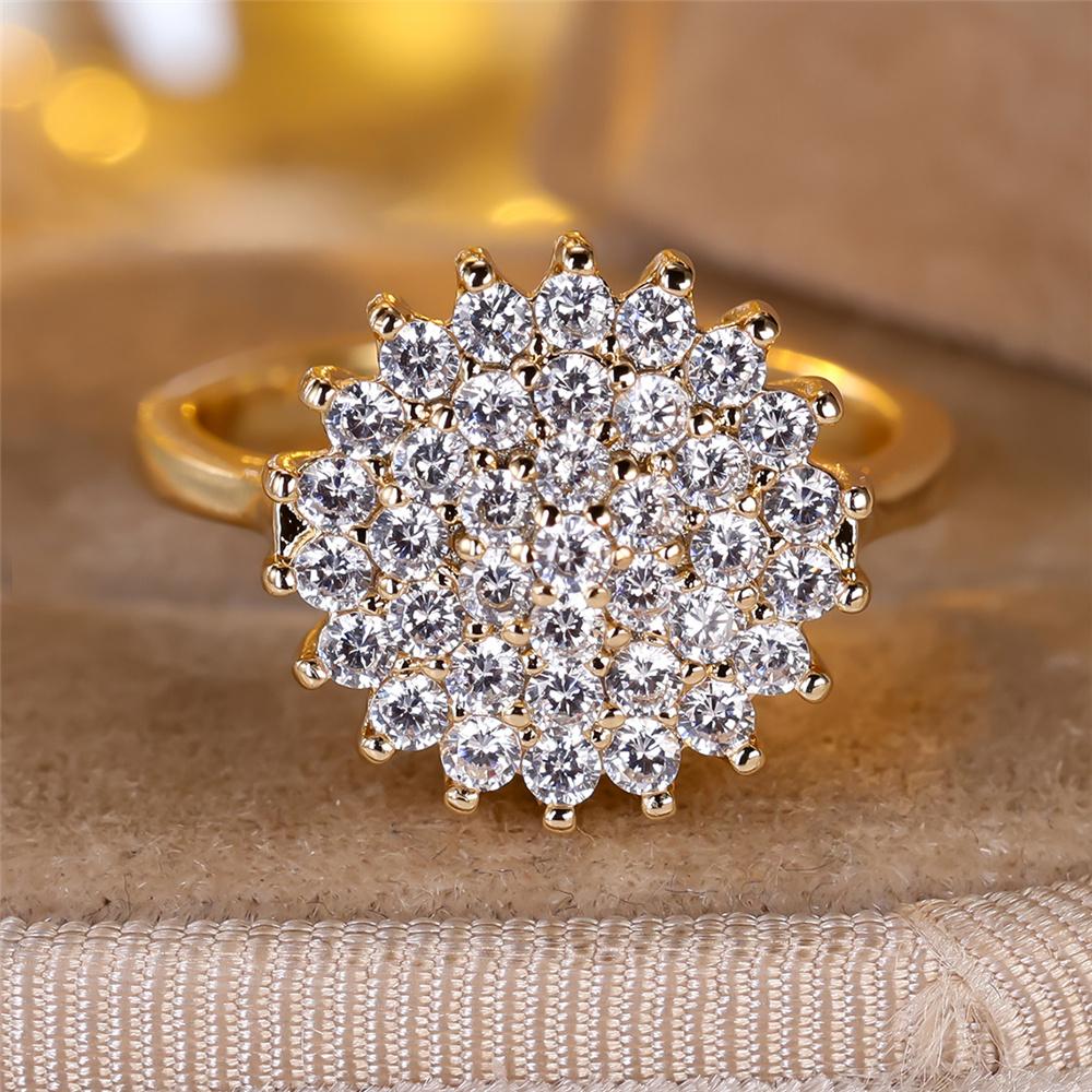 Кристальные Маленькие Белые Круглые Циркониевые Каменные Кольца Для Женщин Золотого Цвета Помолвочные Свадебные 6