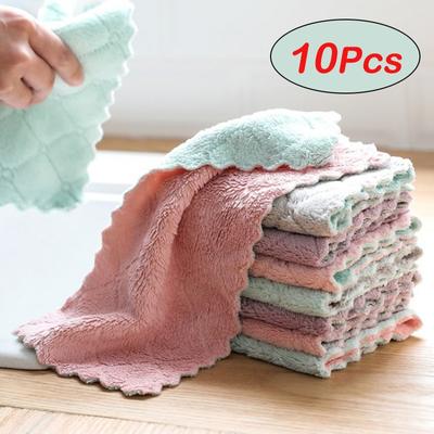 10pcs Absorbent Kitchen Towels Soft Microfiber Cleaning Cloths Non-stick Oil Dish Cloth Rags For Kitchen Household Dish Towel