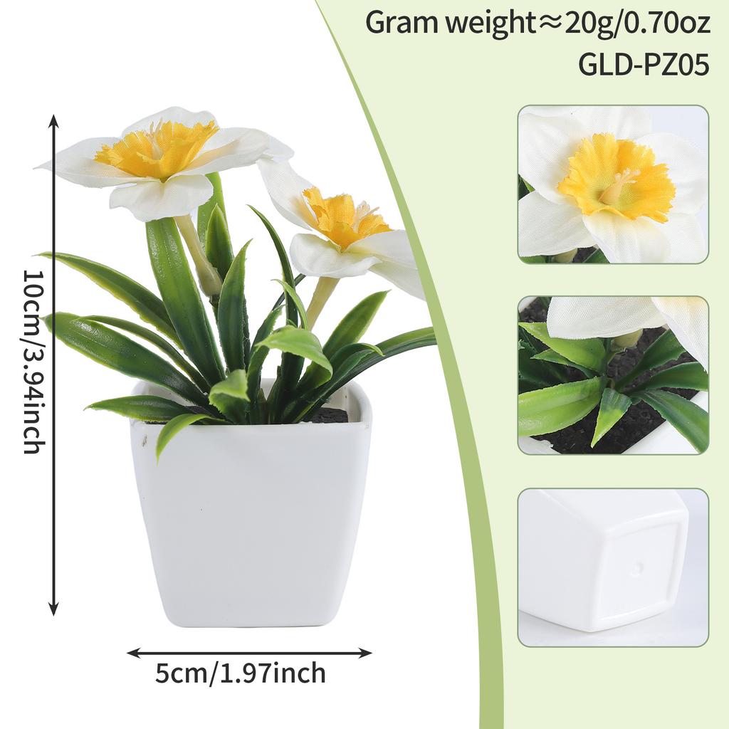 Artificial Narcissus Flower in Pot for Home Office Desk Decor Nordic Style Plastic Potted Plant No Water Needed