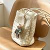 Stylish PU Woven Bucket Bag Women Medium Size Multi-Compartment Magnetic Adjustable Double Strap Urban Casual