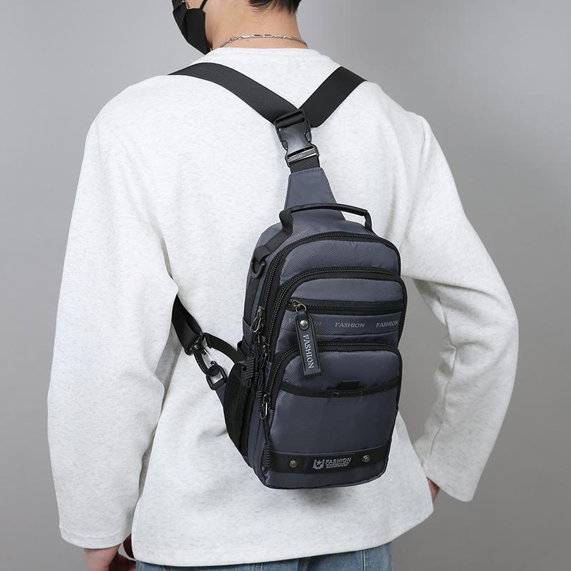 Casual Multi Pockets Men Chest Bag Shoulder Bag Multifunction Sports Message Bag Solid Color Cloth Crossbody Bag Travel
