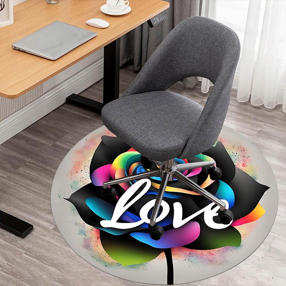 

1pc Rose Love Round Chair mat office Area Rug - Non-Slip, Floor Mat for Office, Bedroom, and Indoor Decor p127136 80cm by 80cm