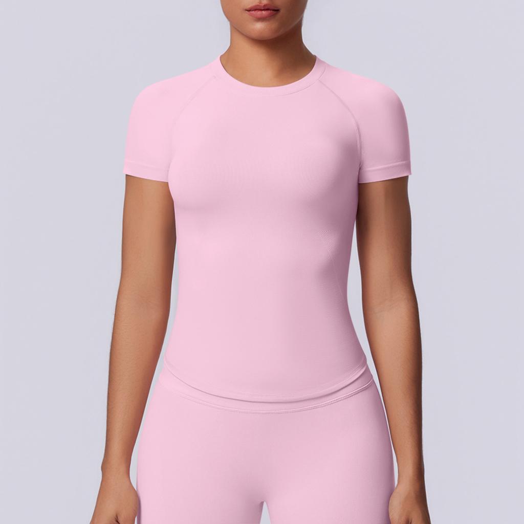 European and American seamless solid color tight high elastic breathable T-shirt sports running fitness yoga clothes top women