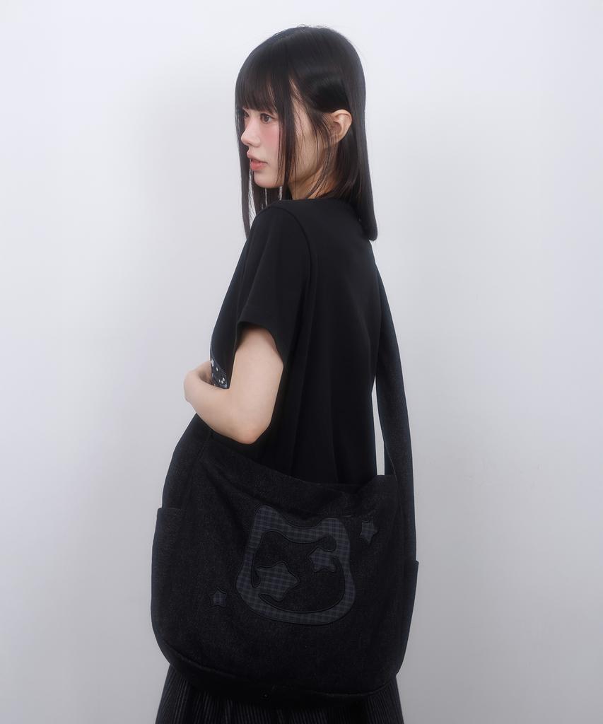 Lmr Cat Symbol Applique Washed Crossbody Bag Black