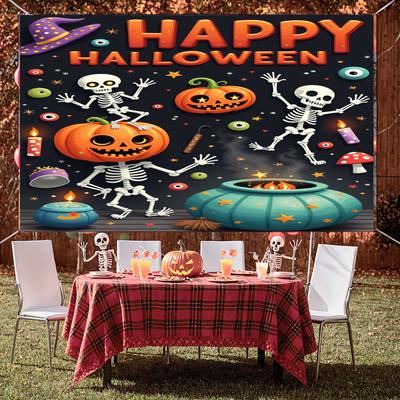 Halloween Banner Vibrant Colors Event Decoration Holiday Banner Eye-catching Pumpkin Banner For Holiday Celebration Indoor Party