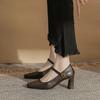 Sheepskin version French retro black high heels 2025 spring word with commuter work thick heel Mary Jane shoes