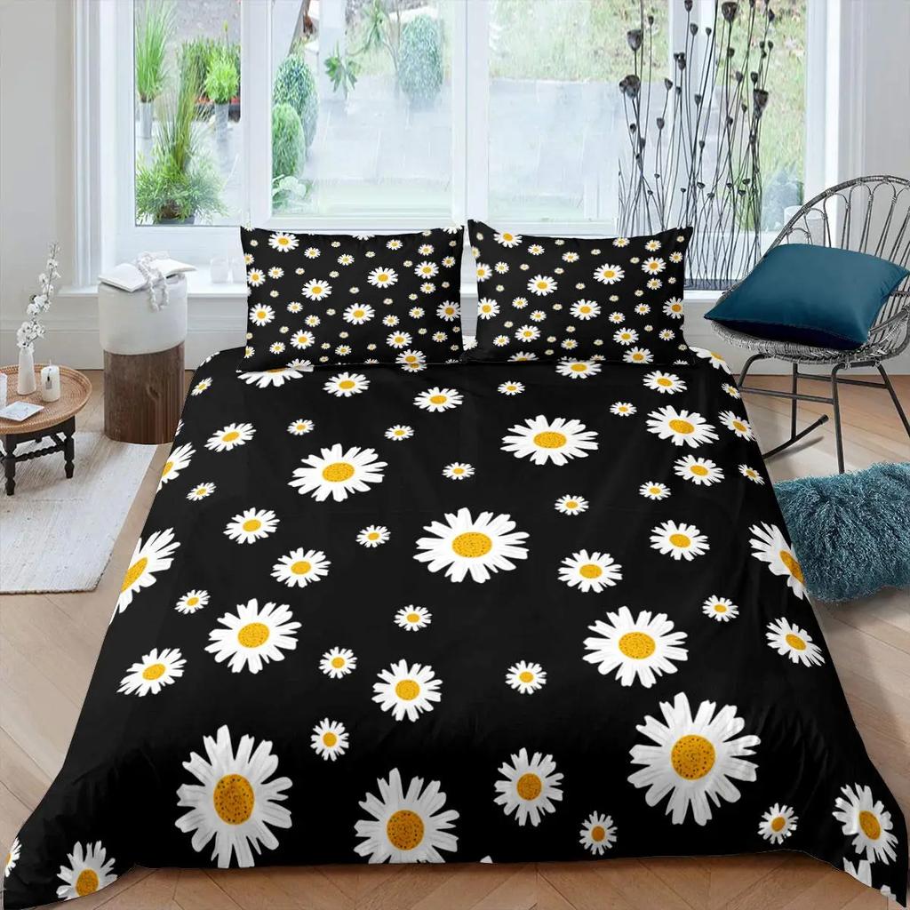 Yellow Daisy Duvet Cover Set Cute Floral Bedding Set For Kids Child Girls Garden Flowers King Comforter Cover With Pillowcase