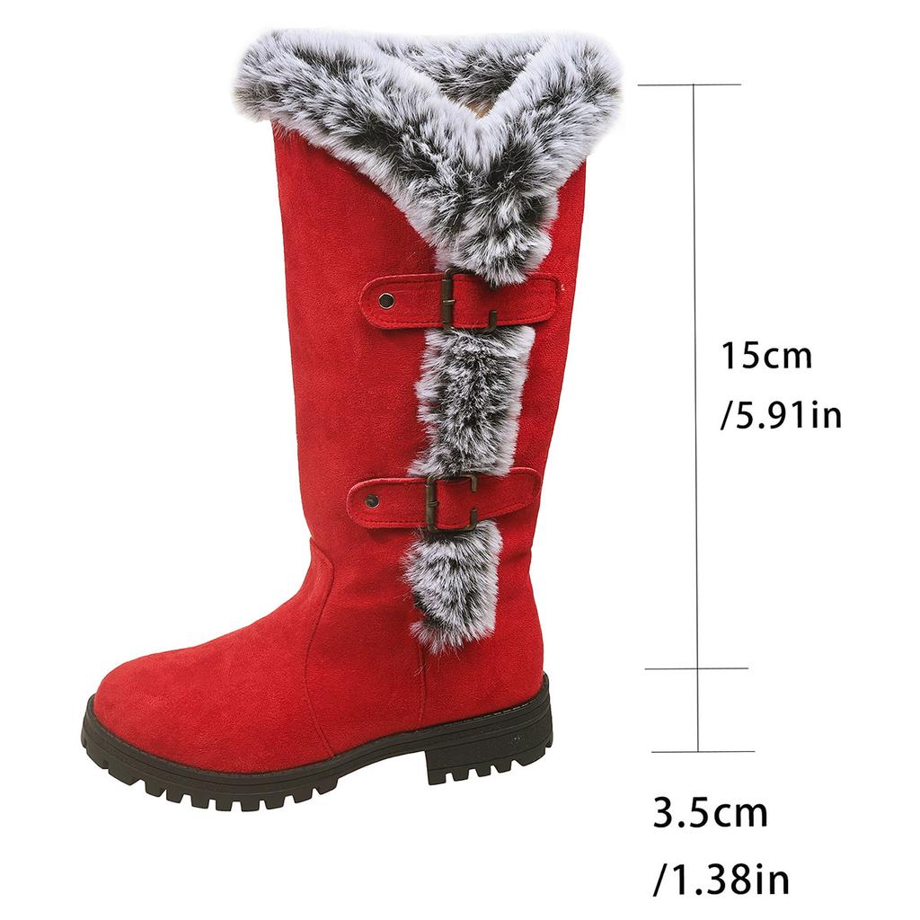 Women's Suede Mid Calf Snow Boots Anti-slip Mid Heel Short Plush Winter Warm Long Boots Casual Comfortable Walking Shoes Women