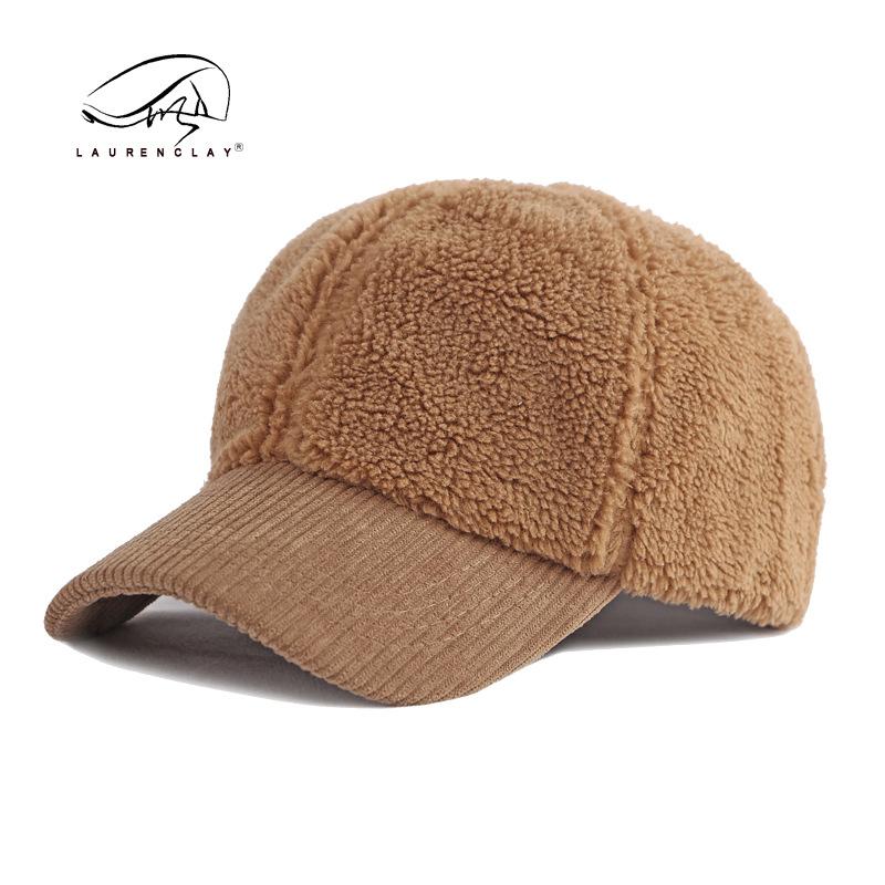 Hat women's autumn and winter new lamb wool corduroy splicing cap thermal baseball cap casual versatile
